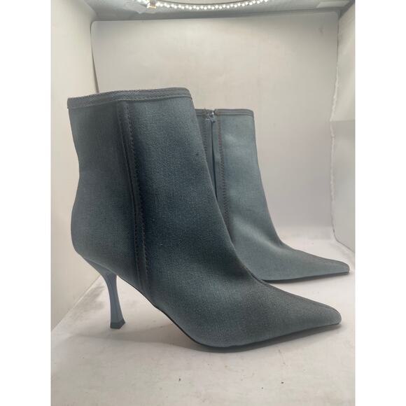 STEVE MADDEN Womens Blue Denim Brecken Pointed Toe Stiletto Booties 8 M - Picture 1 of 10